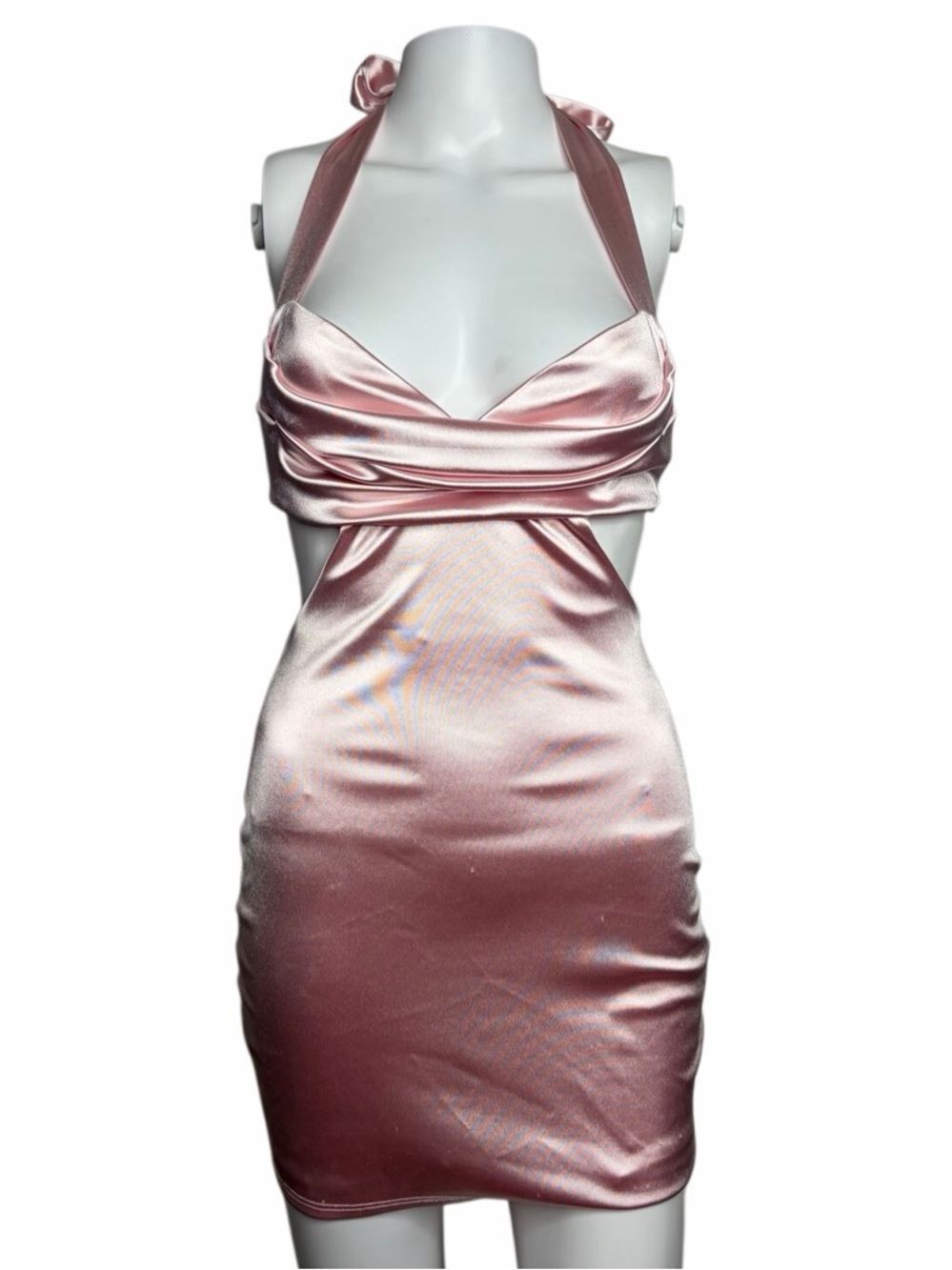 Lucy in the Sky Satin Halter Mini Dress Pink Small